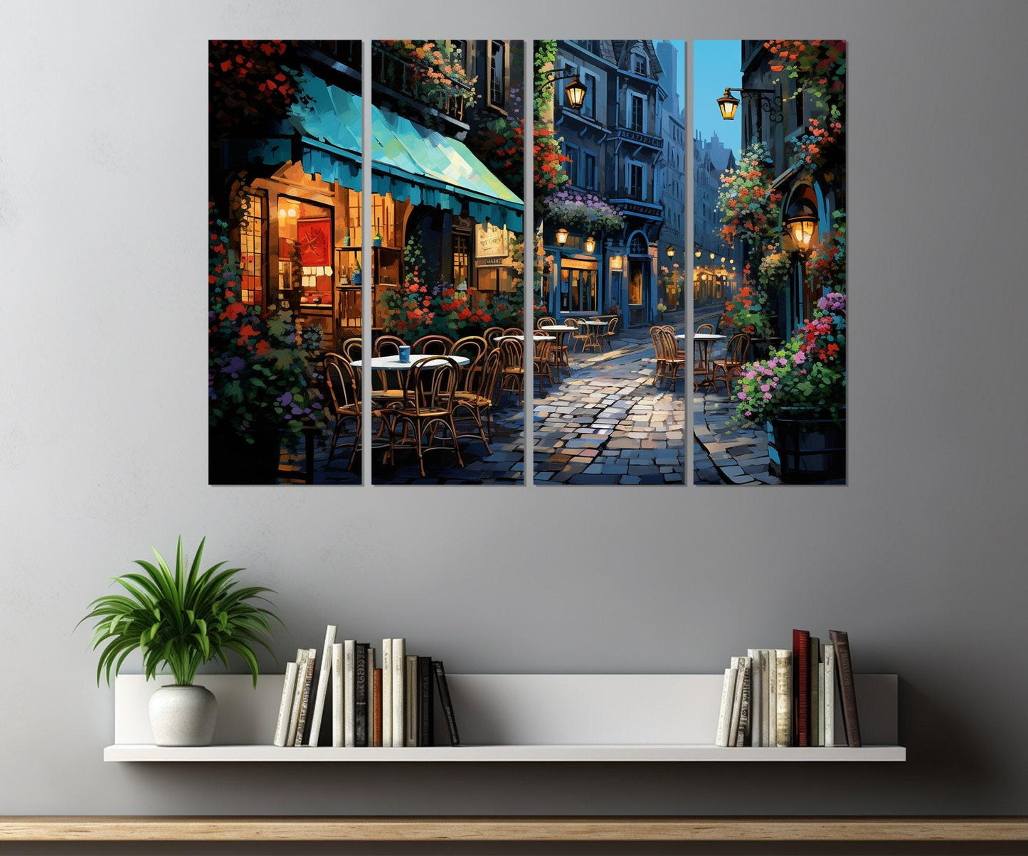 French Street Painting - Romantic Wall Art | Framed Canvas Print Ready to Hang