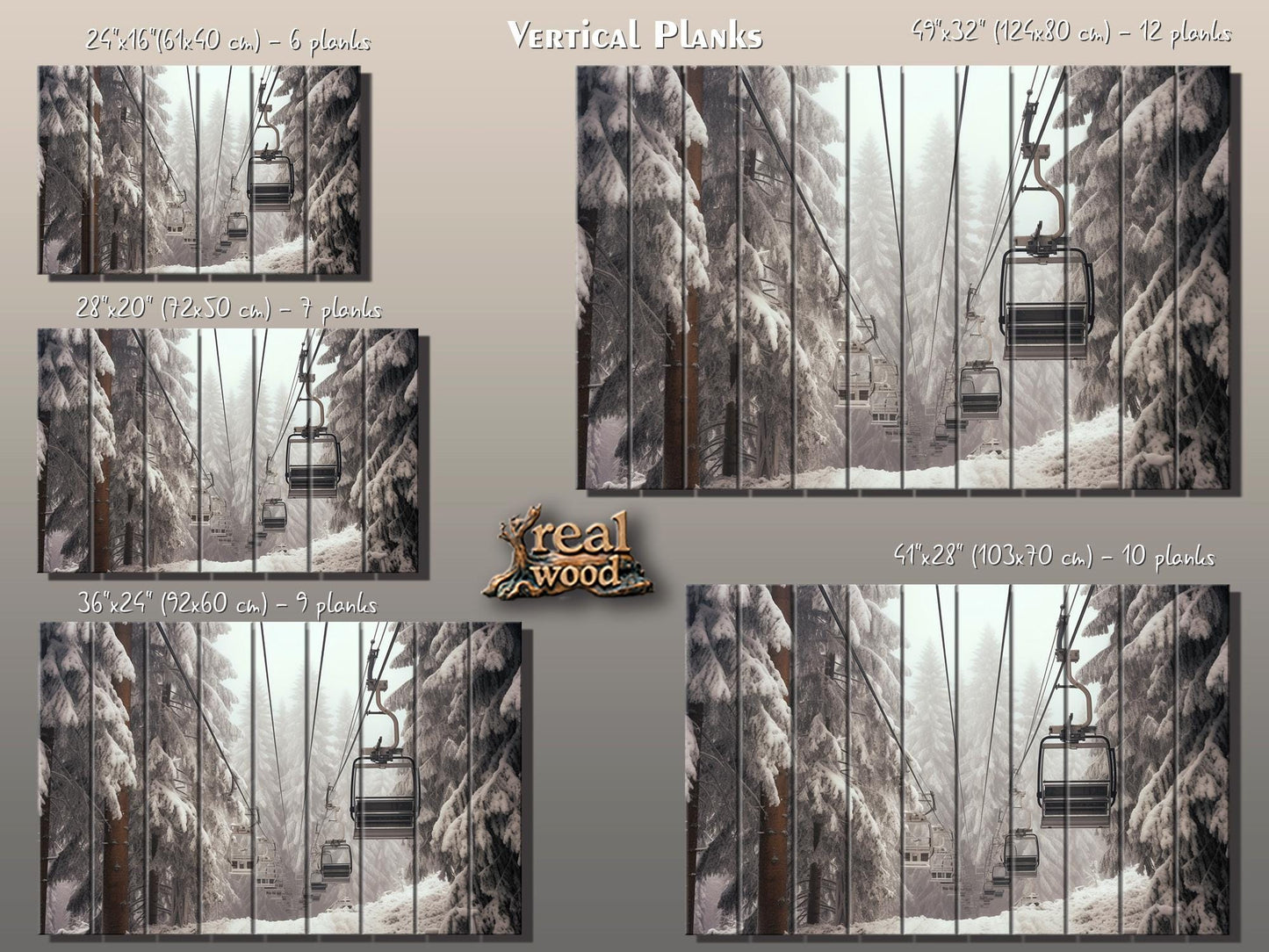 Wood Wall Art – Large Ski Lift Print on Natural Wood Panel | Rustic Winter Decor