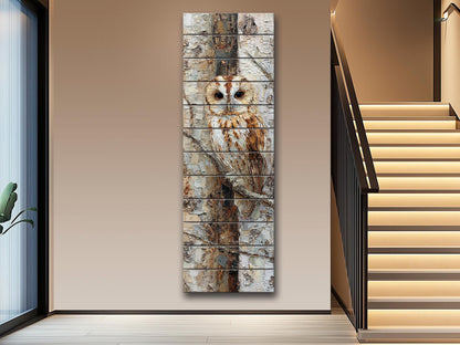 Owl Wall Art – Rustic Wood Print on Birch Bark | Textured Impasto Mixed Media Decor