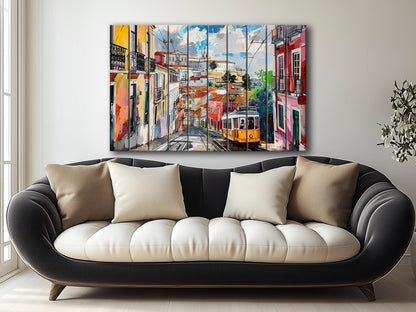 Lisbon Wood Art | Abstract Lisbon Painting Print on Wood – Rustic Wall Decor