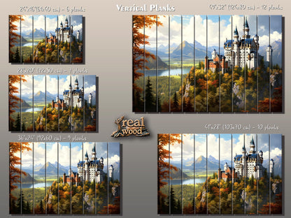 Neuschwanstein Castle Painting | Rustic Wood Wall Art – Natural Wood Print