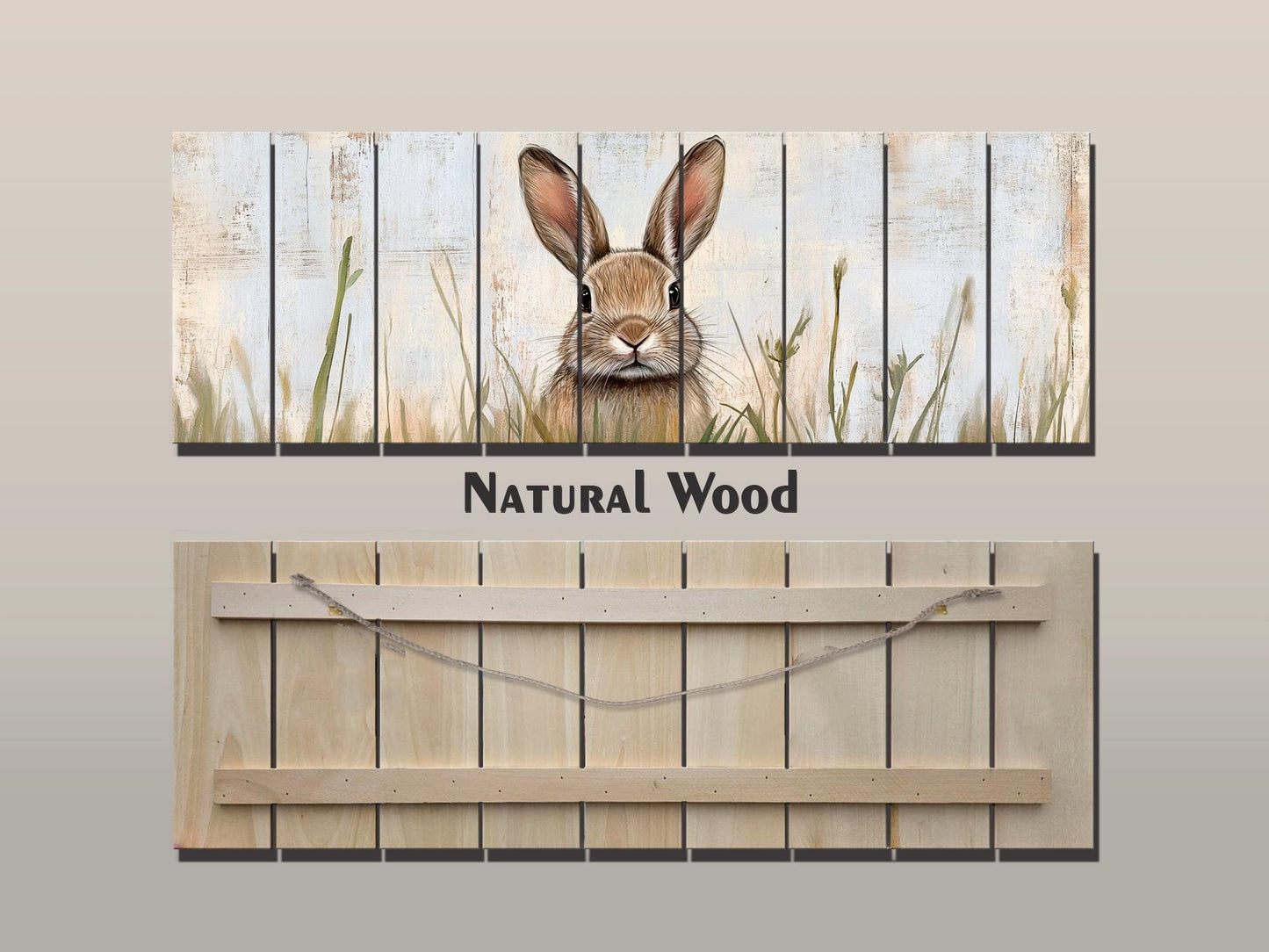 Rustic Wood Wall Art - Rabbit Hiding in Tall Grass Painting Printed on Wood, Hunting Wall Art, Forest Animals Print, Hunting Cabin Decor