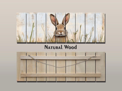 Rustic Wood Wall Art - Rabbit Hiding in Tall Grass Painting Printed on Wood, Hunting Wall Art, Forest Animals Print, Hunting Cabin Decor