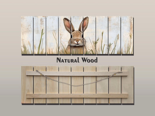 Rustic Wood Wall Art - Rabbit Hiding in Tall Grass Painting Printed on Wood, Hunting Wall Art, Forest Animals Print, Hunting Cabin Decor
