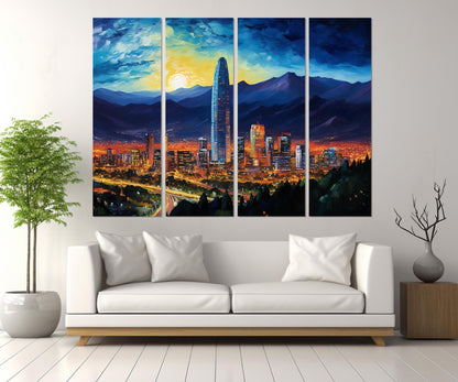 Santiago de Chile Canvas Abstract City Painting - Modern Chile Wall Art, Ready to Hang