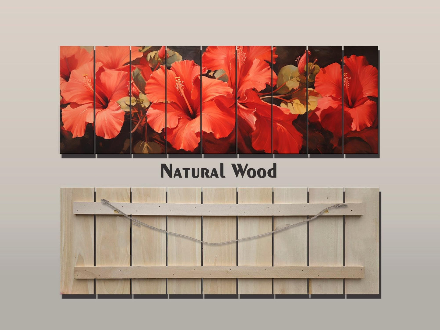 Red Hibiscus Wood Print – Natural Wood Wall Art | Impressionist Floral Decor