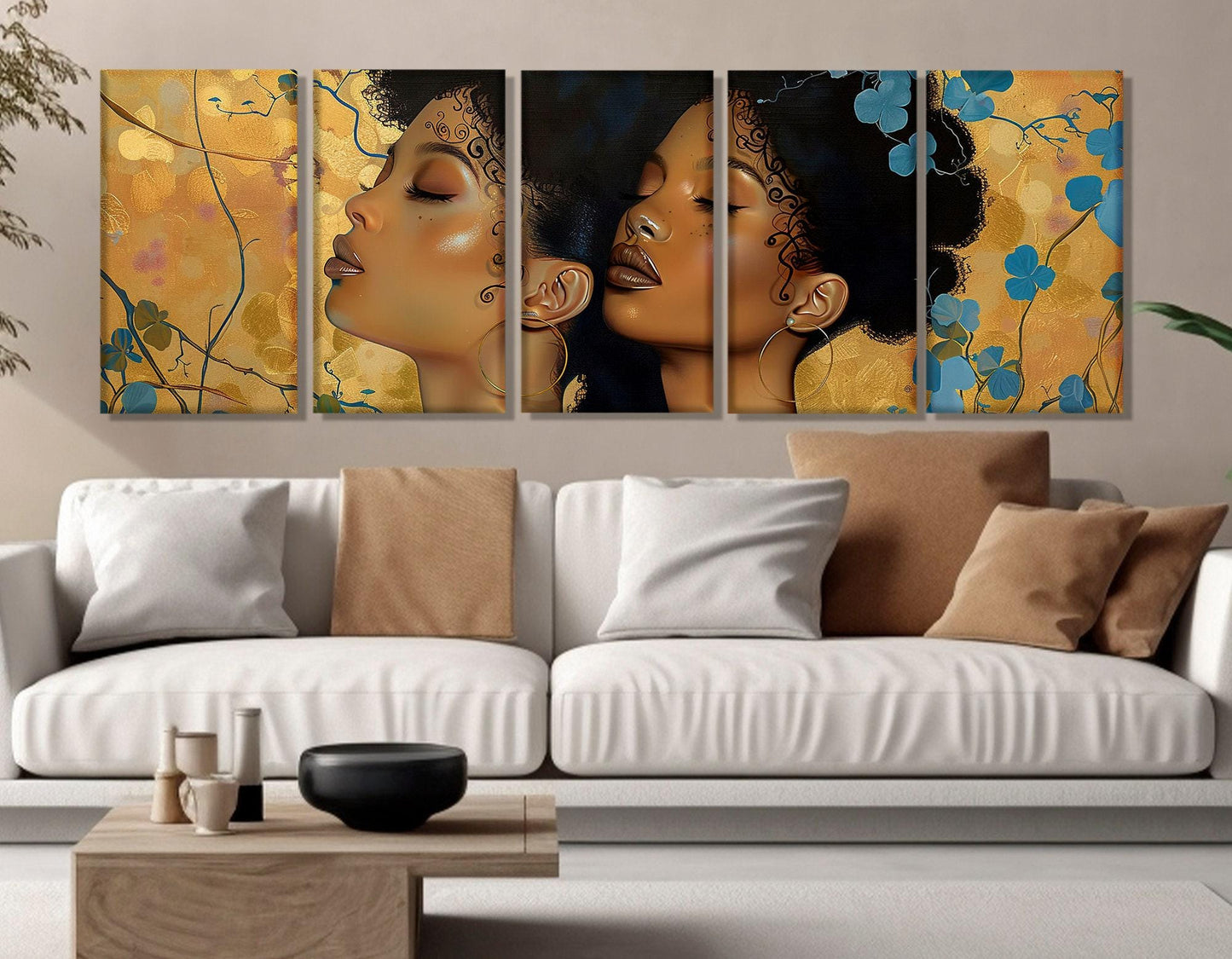 Abstract Ebony Women Canvas - Framed Cotton Print | Gustav Klimt Style Wall Art
