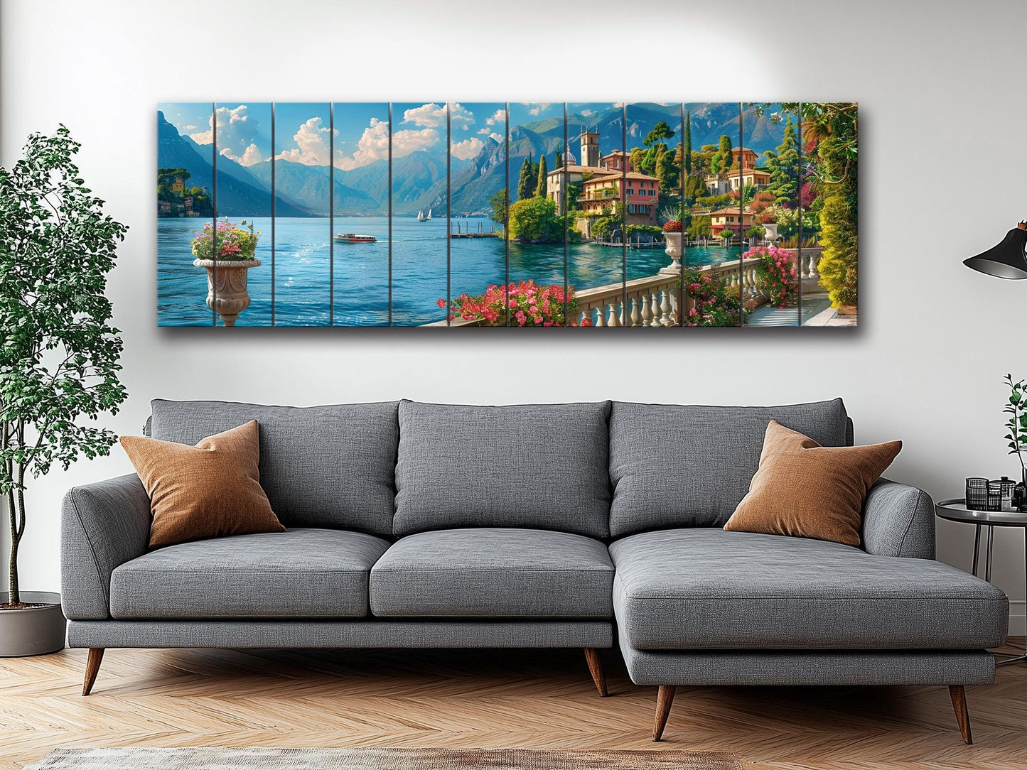 Lake Como Wood Art - Natural Wood Print Landscape Wall Decor on Planks