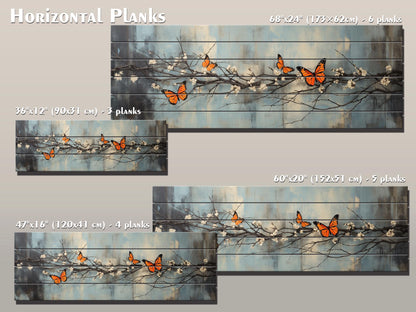 Butterflies on Blossoming Branch Print on Natural Wood – Rustic Nature Wall Art