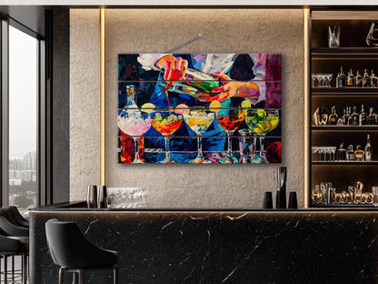 Cocktails Print on Wood, Barman Gift, Cocktail Bar Wall Decor, Cocktails Poster, Party Cocktails Wall Art, Bartender Gift, Wood Wall Art