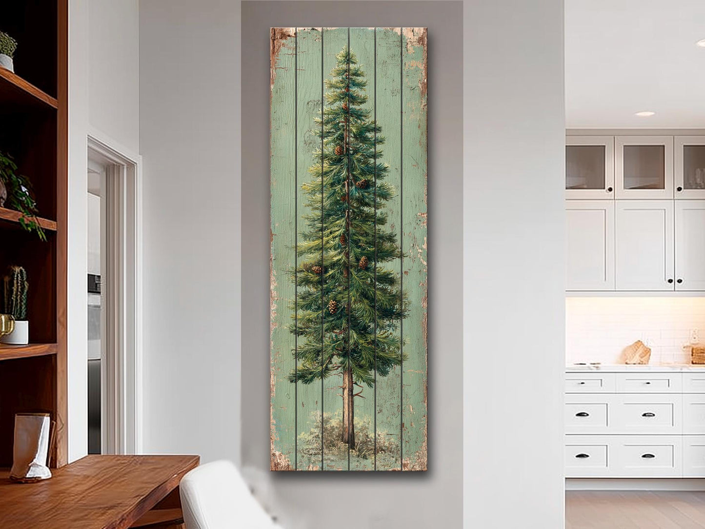Rustic Wood Wall Art - Stylized Pine Tree Wall Print | Cozy Cabin Decor
