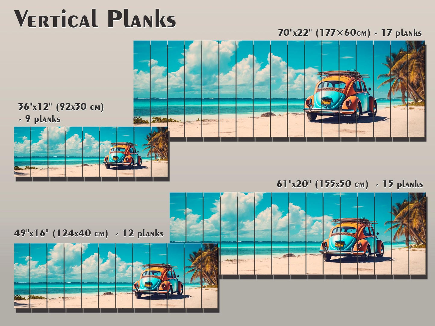 Wood Wall Art – Cancun Landscape Art | Retro Taxi Poster on Natural Wood Print