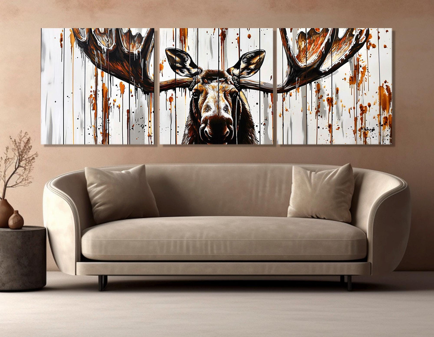 Moose Wall Art – Abstract Moose Painting on Gallery Wrapped Canvas | Framed & Ready to Hang