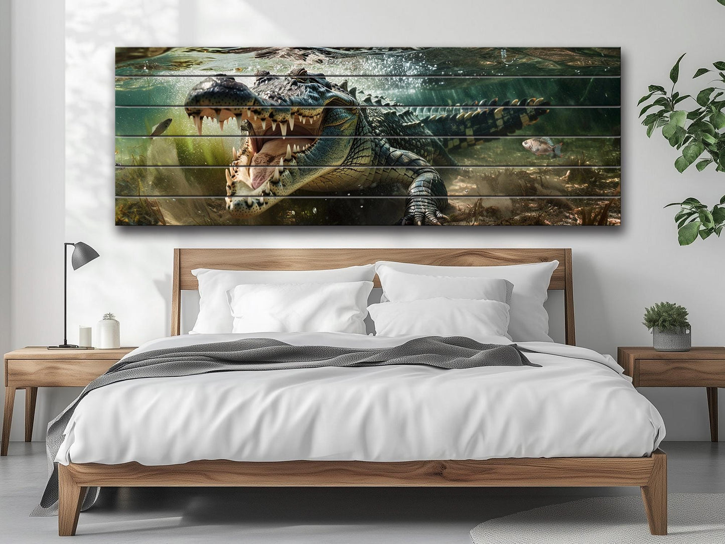 Crocodile Wood Wall Art – Natural Wood Print | Rustic Wooden Wall Decor
