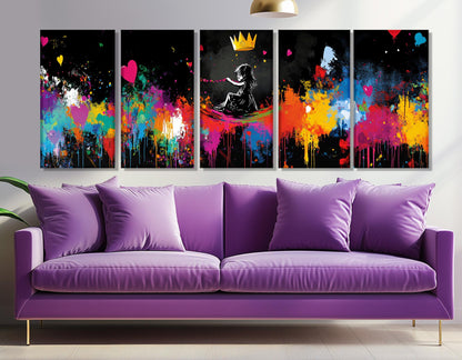 Abstract Hearts Canvas Print – Banksy Style Graffiti Wall Art | Framed & Ready to Hang