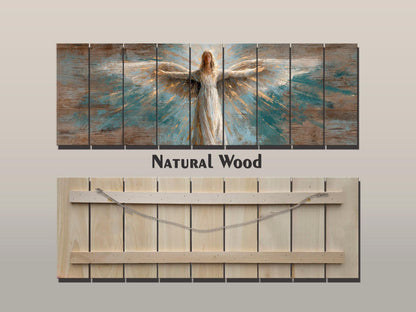 Angel Wood Wall Art – Rustic Christian Art | Handcrafted Wooden Angel Decor Print on Wood