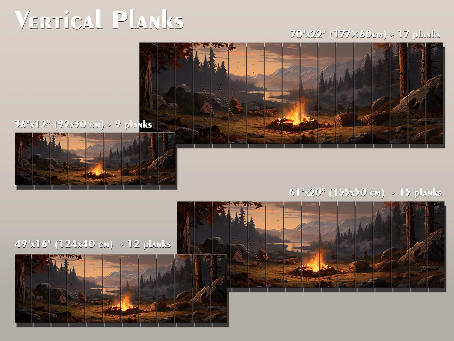 Rustic Wood Wall Art – Bonfire Forest Print on Natural Wood Plank Art