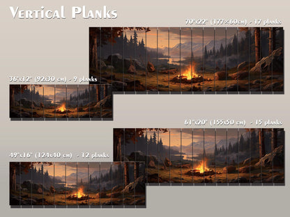 Rustic Wood Wall Art – Bonfire Forest Print on Natural Wood Plank Art