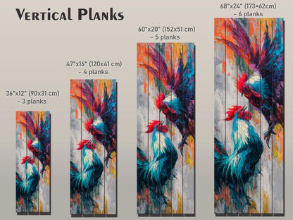 Cockfight Wall Art - Rustic Wood Decor | Vibrant Farm Scene & Bold Impasto Painting
