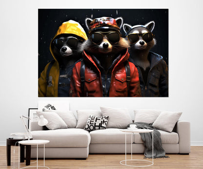Raccoons Canvas Print – Cool Raccoons Poster in Leather Jacket Art | Ready to Hang
