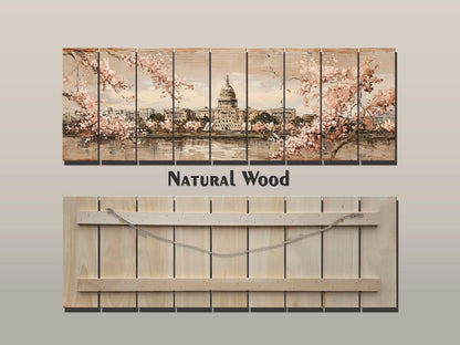 Washington DC Wood Print – Rustic Cityscape Wall Art With Capitol Cherry Blossoms