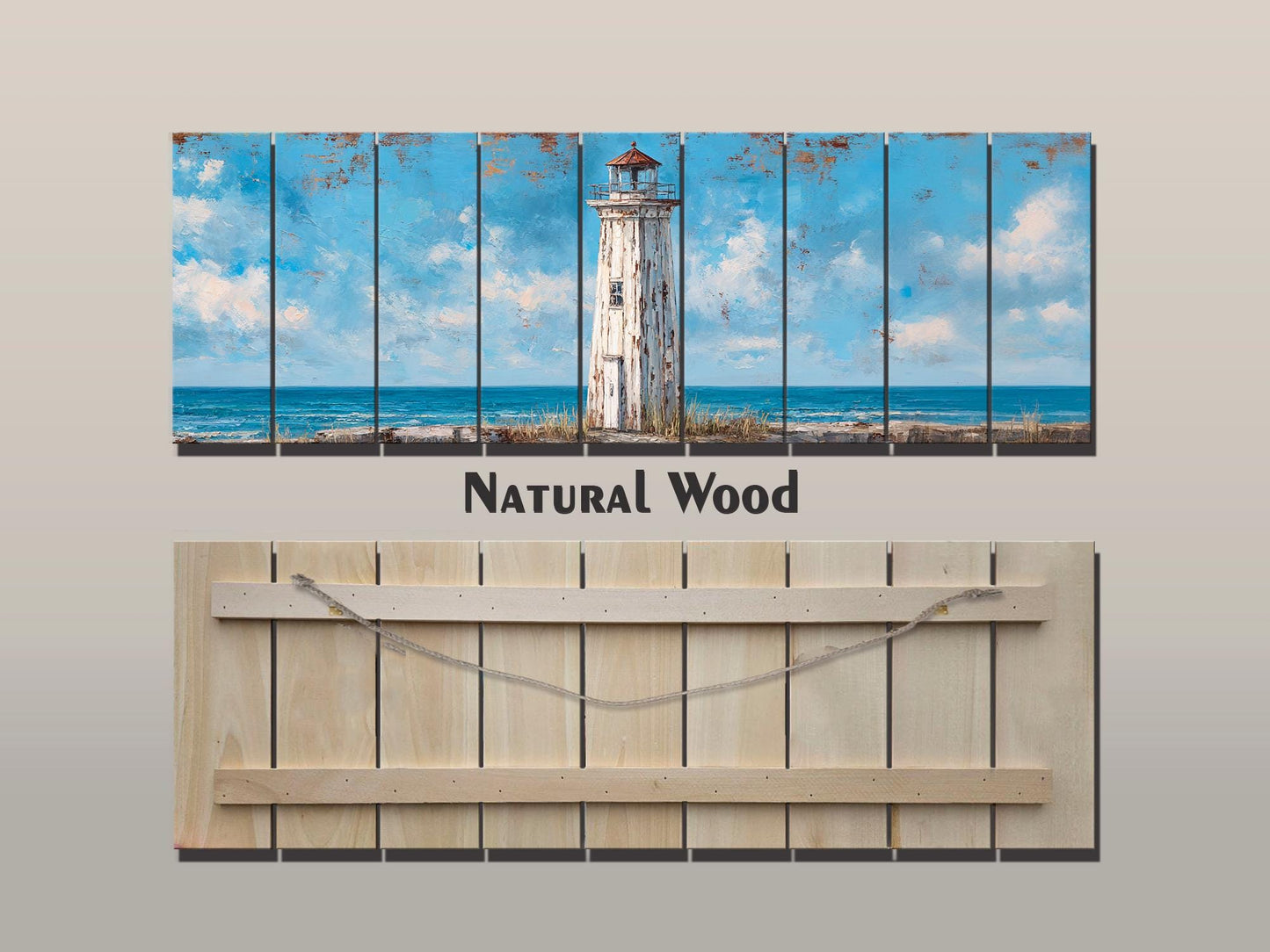 Lighthouse Print Wood – Coastal Wall Art | Rustic Nautical Decor, Serene Seaside Painting