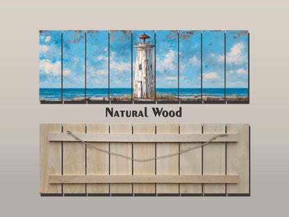 Lighthouse Print Wood – Coastal Wall Art | Rustic Nautical Decor, Serene Seaside Painting