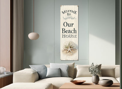Beach House Wall Decor – Welcome Beach House Sign on Durable Cotton Canvas, Ready to Hang