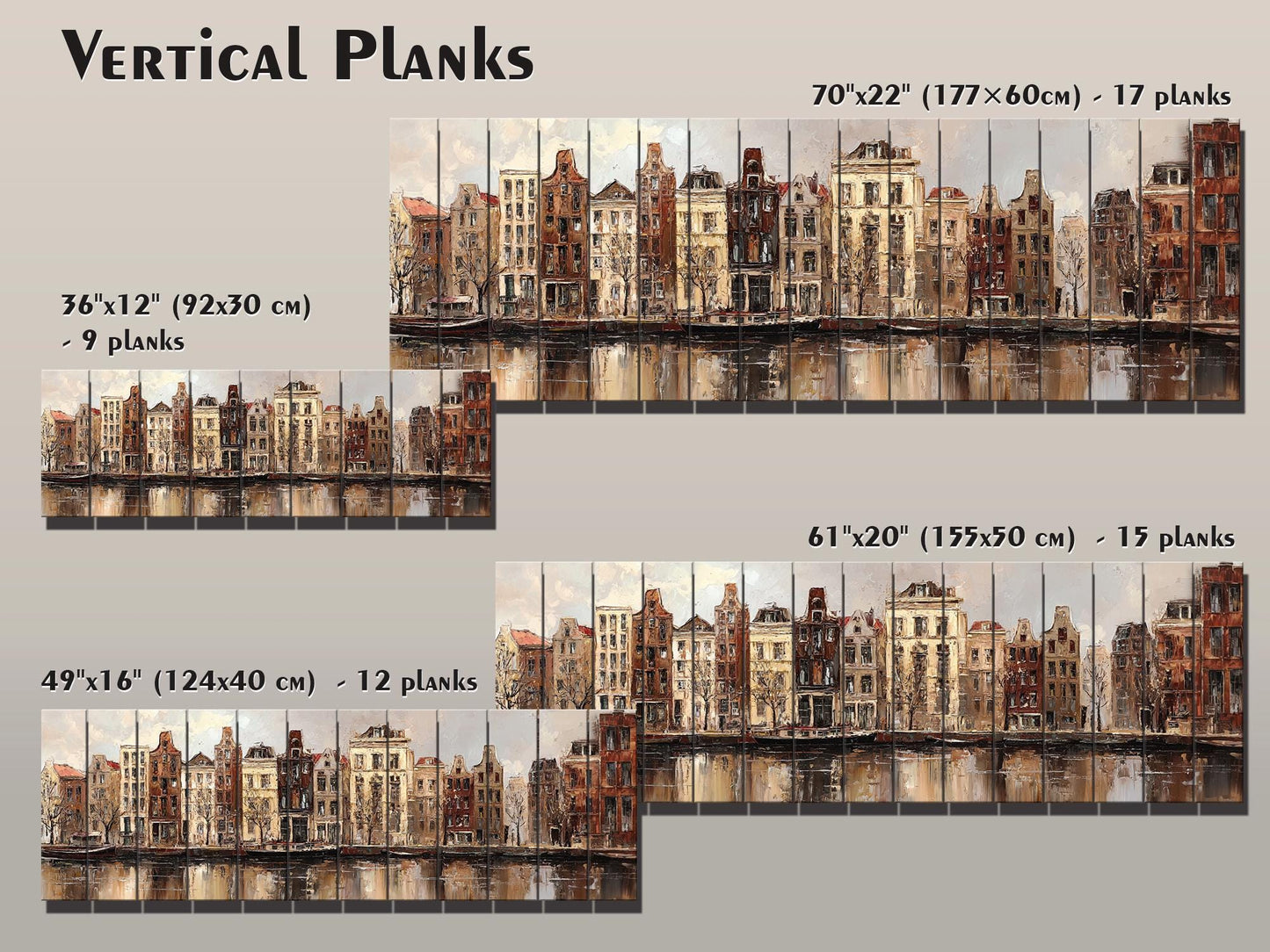 Amsterdam Canal Houses Print – Rustic Wood Art Beige Wall Decor on Distressed Wood