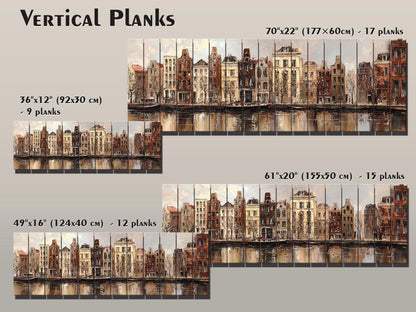 Amsterdam Canal Houses Print – Rustic Wood Art Beige Wall Decor on Distressed Wood