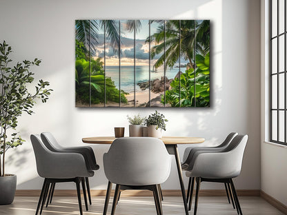 Tropical Landscape Print on Wood, Tropical Wooden Wall Art, Palm Trees Wood Print, Resort Island Wall Art, Tropical Beach, Wood Wall Art
