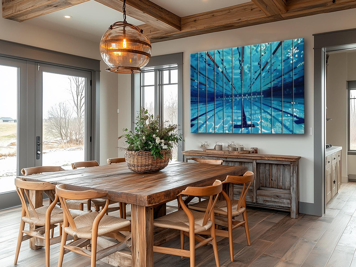 Swimming Pool Print on Natural Wood, Swimming Wall Art, Swimmer Gift, Abstract Swimming Pool Painting, Water Sports Wall Art, Wood Wall Art