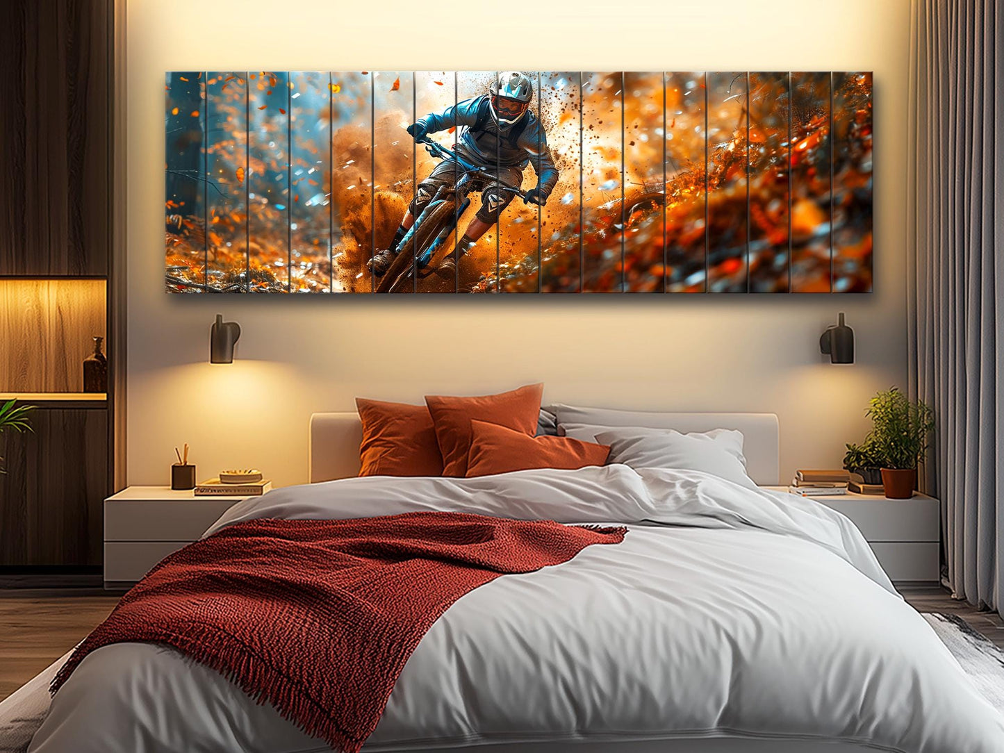 Mountain Biker Print – Natural Wood Wall Art | Outdoor Sports Decor