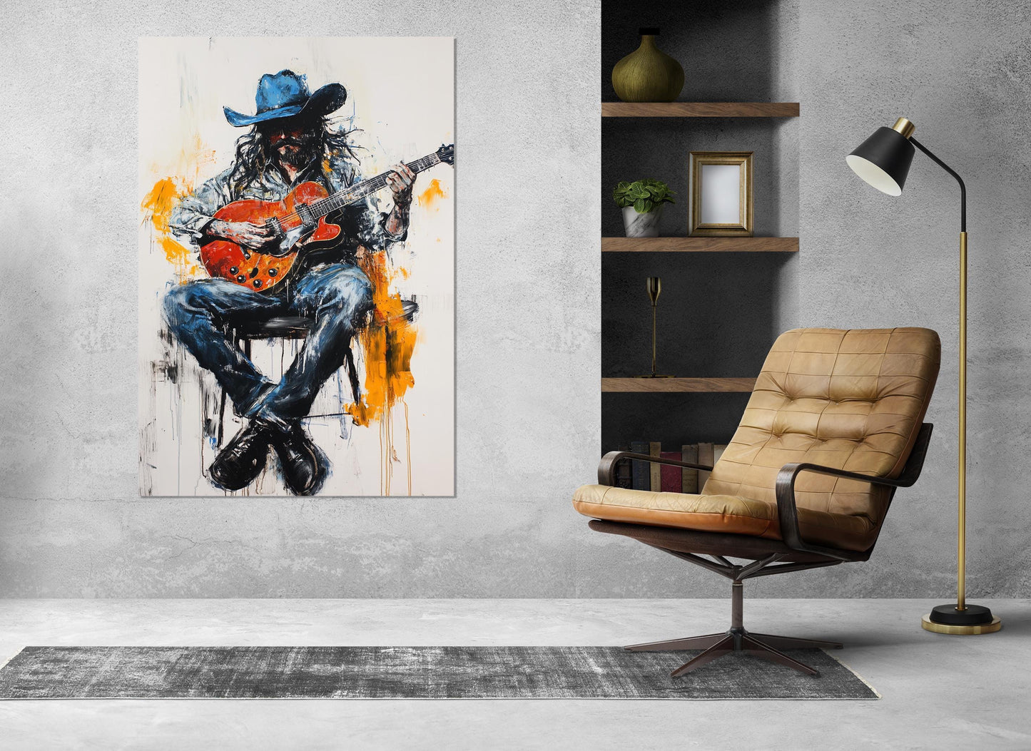 Cowboy Guitar Canvas – Abstract Guitar Print Framed Canvas Art Ready to Hang