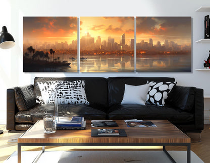 San Diego Sunset Canvas - Framed Cotton Canvas Artwork | Abstract Cityscape Print