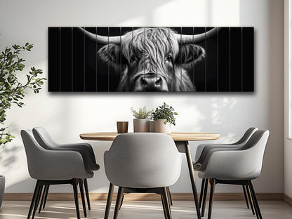 Highland Cow Wall Art – Rustic Farmhouse Wood Decor | Black And White Cow Print