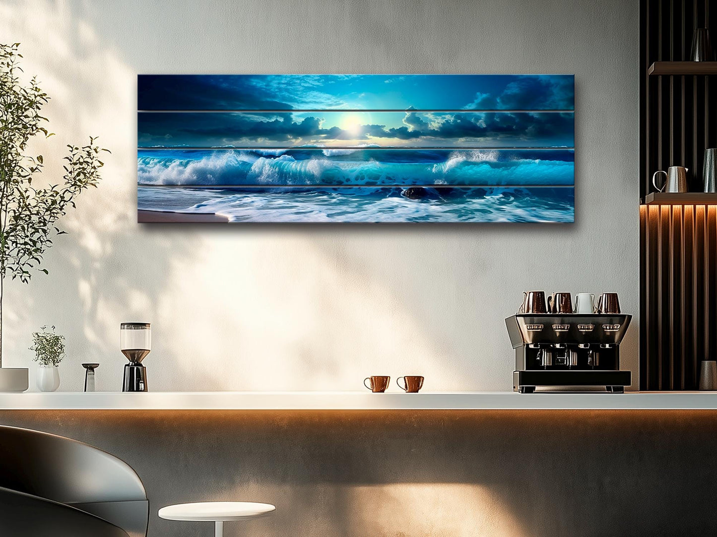 Wood Wall Art – Panoramic Sea Print | Nautical Wooden Wall Decor, Fade Resistant Print