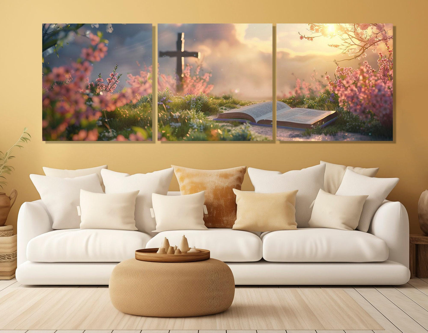 Religious Wall Art – Bible Canvas Print with Cross Canvas Art | Framed Ready to Hang
