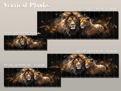 Lions and Lionesses in Love Printed On  Natural Wood – Animal Wall Decor
