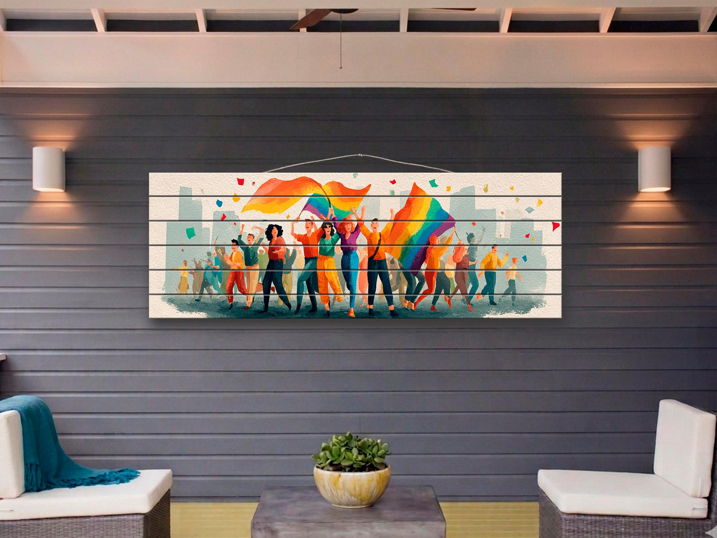 Pride Parade Print on Wood, Joyful LGBT Celebration Wall Art