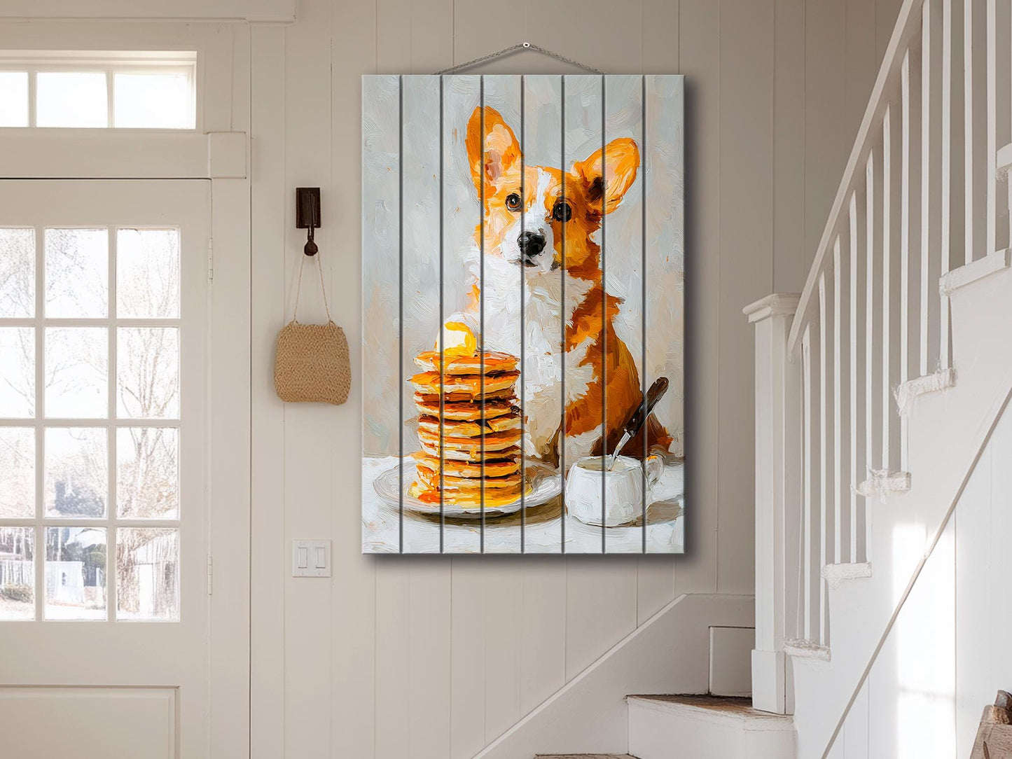 Wood Wall Art - Corgi Pancake Print | Rustic Wood Decor, Minimalist Dog Art