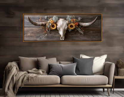Longhorn Skull Canvas Print, Large Western Wall Decor, Framed and Ready to Hang