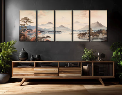 Japanese Landscape Canvas - Soft Tone Cotton Print | Framed, Ready to Hang Art