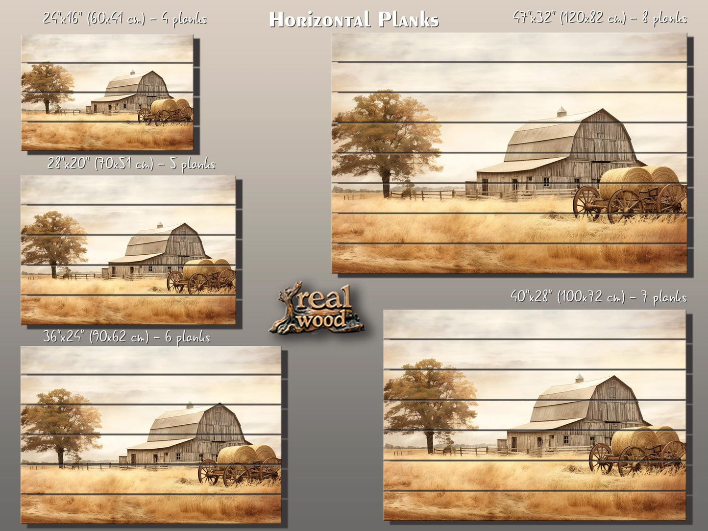 Rustic Wood Wall Art – Old Barn Painting on Natural Wood Plank Art with Vibrant UV Printing
