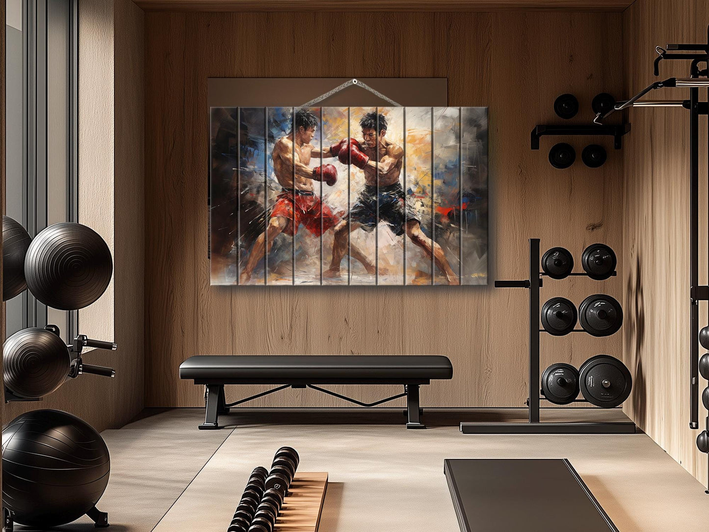Abstract Muay Thai Painting Printed on Wood, Muay Thai Wall Art,  Martial Arts Print on Wood, MMA Wall Art, Gym Wall Decor, Wood Wall Art