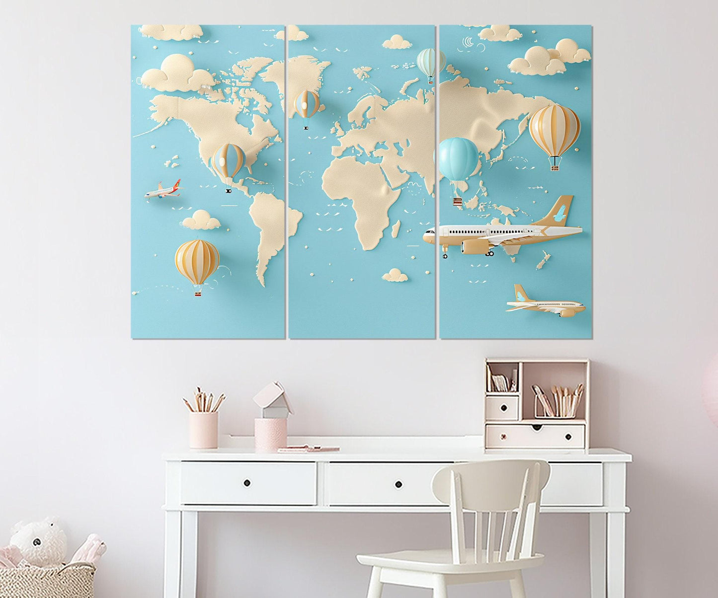 Kids World Map Canvas - Framed Educational Wall Art for Children's Room Decor