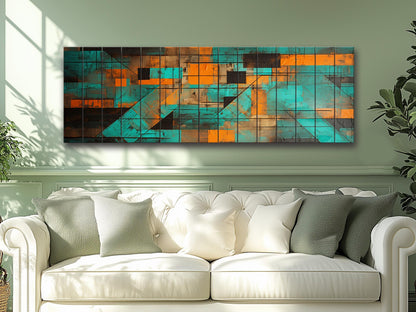 Abstract Geometric Print on Natural Wood, Contemporary Home Decor, Framed & Ready to Hang