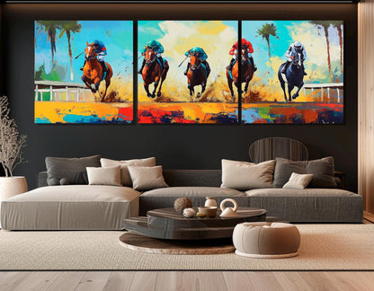 Horse Racing Canvas Print – Large Framed Wall Art | Ready to Hang Equine Decor