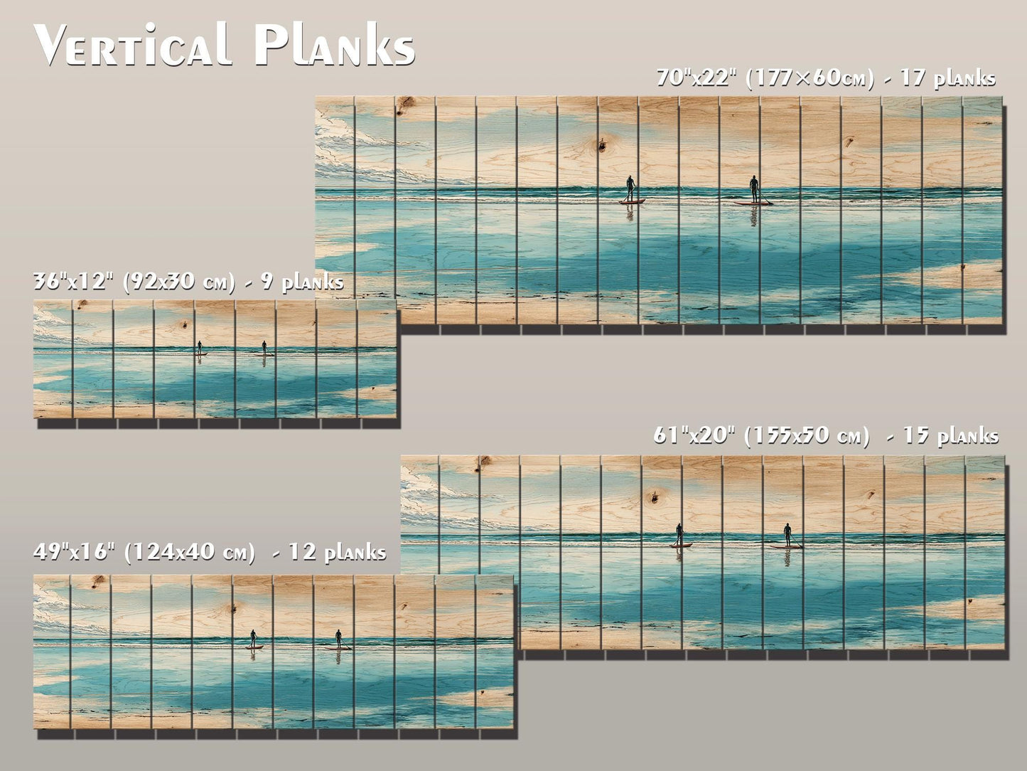 Paddleboarding Wall Art – Nautical Coastal Print on Natural Wood | Rustic Beach House Decor