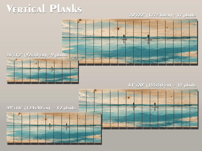 Paddleboarding Wall Art – Nautical Coastal Print on Natural Wood | Rustic Beach House Decor